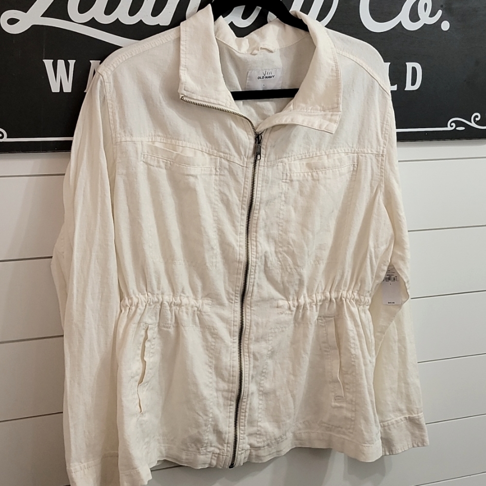 Womens old navy cream linen jacket nwt large